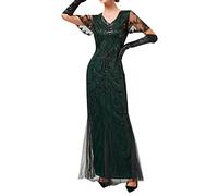 KBOPLEMQ Costume da donna anni '20, abito da donna Charleston anni '20, con paillettes, grande gatsby, cocktail party, costume da carnevale, maniche corte, con frange, scollo rotondo, P verde., S