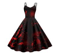 KBOPLEMQ Costume da Halloween da donna, abito da festa sanguinoso, maxi abito casual terrificatore horror sposa sexy costume da strega stampa sanguigna abito da festa spaghetti midi abito da cocktail