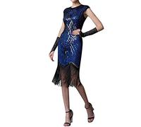 KBOPLEMQ Gatsby - Costume da donna Charleston, stile vintage anni '20, con paillettes, scollo a V, abito lungo Charleston, stile retrò, elegante, con frange, glitter, O blu., XL
