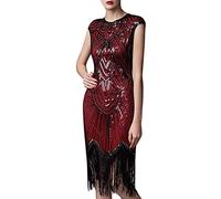 KBOPLEMQ Gatsby - Costume da donna Charleston, stile vintage anni '20, con paillettes, scollo a V, abito lungo Charleston, stile retrò, elegante, con frange, glitter, O rosso., M