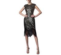 KBOPLEMQ Gatsby - Costume da donna Charleston, stile vintage anni '20, stile retrò, elegante, con frange, glitter e paillettes, con scollo a V, abito lungo Charleston