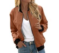 KBOPLEMQ Giacca bomber da donna, corta, per college, a maniche lunghe, con cerniera, oversize, da aviatore, leggera, per il tempo libero, per attività all'aperto, casual, autunnale, O caffè., L