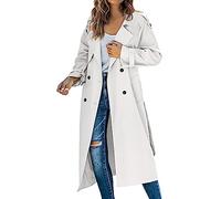 KBOPLEMQ Giacca da mezza stagione da donna, trench doppiopetto, oversize, lungo, leggero, parka con cintura, primavera, antivento, estivo, transizione, elegante, cappotto primaverile, O bianco., M