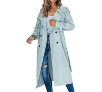 KBOPLEMQ Giacca da mezza stagione da donna, trench doppiopetto, oversize, lungo, leggero, parka con cintura, primavera, antivento, estivo, transizione, elegante, cappotto primaverile, O verde menta
