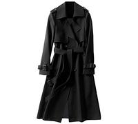 KBOPLEMQ Giacca da mezza stagione da donna, trench doppiopetto, oversize, lungo, leggero, parka con cintura, primavera, antivento, estivo, transizione, elegante, cappotto primaverile, Nero , L