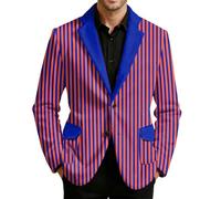 KBOPLEMQ Giacca da uomo da clown di Colonia a righe rosse e bianche, divertente giacca colorata stampata a righe, blazer per carnevale, direttore del circo, costume da carnevale, O rosso mattone, XL