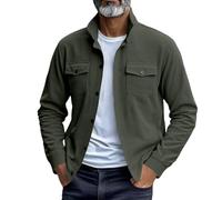 KBOPLEMQ Giacca invernale da uomo, a righe, camicia in corda, a maniche lunghe, con bottoni, con tasche multiple, per il tempo libero, O verde dell'esercito, 3XL
