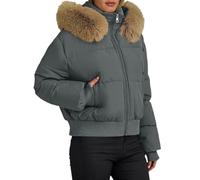 KBOPLEMQ Giacca trapuntata da donna, per autunno e inverno, con cappuccio, calda giacca invernale casual, con cappuccio in pelliccia, effetto piumone, giacca leggera a maniche lunghe, O grigio., M