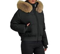 KBOPLEMQ Giacca trapuntata da donna, per autunno e inverno, con cappuccio, calda giacca invernale casual, con cappuccio in pelliccia, effetto piumone, giacca leggera a maniche lunghe, O nero., M