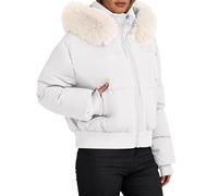 KBOPLEMQ Giacca trapuntata da donna, per autunno e inverno, con cappuccio, calda giacca invernale casual, con cappuccio in pelliccia, effetto piumone, giacca leggera a maniche lunghe, O bianco., L