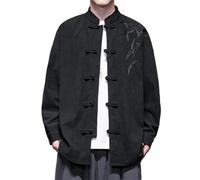 KBOPLEMQ Giacche di velluto per uomo Tang Giacche Casual Ricamate Patchwork Cappotti Stile Cinese Camicia Tang Tuta Hanfu Top Cinese Tradizionale Collo Alto Manica Lunga Cappotto, O nero., M