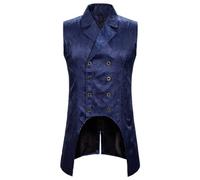 KBOPLEMQ Gilet da uomo jacquard gotico steampunk doppio petto smoking slim fit west 2023 nuovo gilet di media lunghezza gilet corte smoking giubbotto, Blu marino, S
