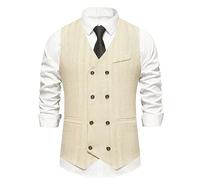 KBOPLEMQ Gilet elegante da uomo, slim fit, per autunno e inverno, stile retrò, a doppio petto, alla moda, per matrimonio, testimoni di nozze/affari, feste, beige., M