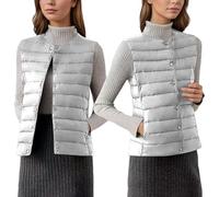 KBOPLEMQ Gilet trapuntato da donna, antivento, con colletto alto, leggero, in softshell, con bottone automatico, senza maniche, corto, in tinta unita, O bianco., 4XL
