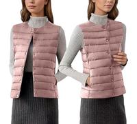 KBOPLEMQ Gilet trapuntato da donna, antivento, con colletto alto, leggero, in softshell, con bottone automatico, senza maniche, corto, in tinta unita, O rosa., 3XL