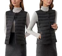 KBOPLEMQ Gilet trapuntato da donna, antivento, con colletto alto, leggero, in softshell, con bottone automatico, senza maniche, corto, in tinta unita, O nero., 4XL