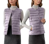 KBOPLEMQ Gilet trapuntato da donna, antivento, con colletto alto, leggero, in softshell, con bottone automatico, senza maniche, corto, in tinta unita, O viola, 4XL