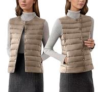 KBOPLEMQ Gilet trapuntato da donna, antivento, con colletto alto, leggero, in softshell, con bottone automatico, senza maniche, corto, in tinta unita, O kaki, 3XL