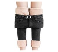 KBOPLEMQ Jeans termici da donna neri Jeggings Jeans foderati caldi Collant a vita alta Pantaloni termici per donne adolescenti Pantaloni jeans invernali foderati in pile Leggings in denim Outdoor
