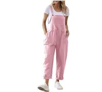 KBOPLEMQ Jumpsuits Donna Senza Maniche Casual Baggy Locker Salopette Spaghetti Spalline Oversize Pantaloni Lunghi Estensibili con Tasche 2024 Salopette Donna, Colore: rosa., S