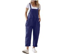 KBOPLEMQ Jumpsuits Donna Senza Maniche Casual Baggy Locker Salopette Spaghetti Spalline Oversize Pantaloni Lunghi Estensibili con Tasche 2024 Salopette Donna, Blu marino, XL
