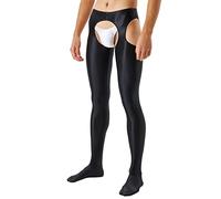 KBOPLEMQ Leggings da uomo, effetto bagnato, in pelle, con cavallo aperto, da uomo, in similpelle, lucidi e setosi, da uomo, cavi, erotici, sexy, biancheria intima sexy, A nero, XL