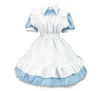 KBOPLEMQ Lolita Maid Dresses, abito corto da donna, in pizzo, nero, bianco, per cosplay, anime expo per feste di Oktoberfest, eventi, cameriera, P blu., L