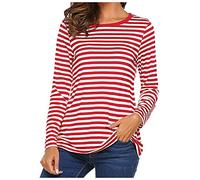 KBOPLEMQ Maglia a maniche lunghe a righe nere e bianche a righe nere, Colore: rosso, S