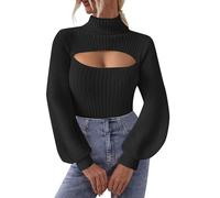 KBOPLEMQ Maglia sexy da donna Hollow Out Crochet Top Smock Top Cover Up tinta unita 90 Streetwear Gothic Punk Top Lose Top Grunge Y2K Fit schiena scoperta maniche lunghe, O nero., M