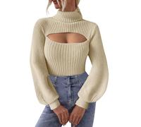 KBOPLEMQ Maglia sexy da donna Hollow Out Crochet Top Smock Top Cover Up tinta unita 90 Streetwear Gothic Punk Top Lose Top Grunge Y2K Fit schiena scoperta maniche lunghe, O beige., S