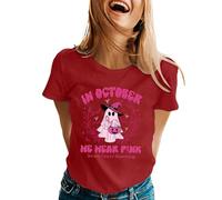 KBOPLEMQ Maglietta da donna con cancro al seno, coscienza, motivo "Breast Cancer", maglietta sportiva, Halloween, zucca, fantasma e fiocco rosa, maglietta per il tempo libero, felpa tinta unita