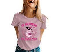 KBOPLEMQ Maglietta da donna con cancro al seno, coscienza, motivo "Breast Cancer", maglietta sportiva, Halloween, zucca, fantasma e fiocco rosa, maglietta per il tempo libero, felpa tinta unita