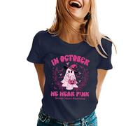 KBOPLEMQ Maglietta da donna con cancro al seno, coscienza, motivo "Breast Cancer", maglietta sportiva, Halloween, zucca, fantasma e fiocco rosa, maglietta per il tempo libero, felpa tinta unita