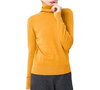 KBOPLEMQ Maglione da donna in tinta unita, per l'inverno, a collo alto, sottile, lavorato a maglia fine, elasticizzato, caldo, maglione basico, girocollo, cashmere, lavorato a maglia, O giallo, M