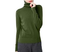 KBOPLEMQ Maglione da donna in tinta unita, per l'inverno, a collo alto, sottile, lavorato a maglia fine, elasticizzato, caldo, maglione basico, girocollo, cashmere, lavorato a maglia, O verde