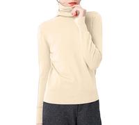 KBOPLEMQ Maglione da donna in tinta unita, per l'inverno, a collo alto, sottile, lavorato a maglia fine, elasticizzato, caldo, maglione basico, girocollo, cashmere, lavorato a maglia, O beige., S