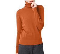 KBOPLEMQ Maglione da donna in tinta unita, per l'inverno, a collo alto, sottile, lavorato a maglia fine, elasticizzato, caldo, maglione basico, girocollo, cashmere, lavorato a maglia, O marrone, XXL
