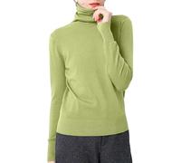 KBOPLEMQ Maglione da donna in tinta unita, per l'inverno, a collo alto, sottile, lavorato a maglia fine, elasticizzato, caldo, maglione basico, girocollo, cashmere, lavorato a maglia, O verde chiaro