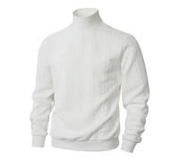 KBOPLEMQ Maglione da uomo a collo alto, casual, in pile, per autunno, tempo libero, maglione basico, maglione da lavoro, tinta unita, senza cappuccio, a maniche lunghe, O bianco., M