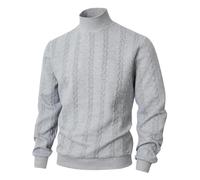 KBOPLEMQ Maglione da uomo a collo alto, casual, in pile, per autunno, tempo libero, maglione basico, maglione da lavoro, tinta unita, senza cappuccio, a maniche lunghe, O grigio chiaro, 3XL