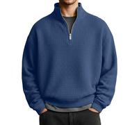 KBOPLEMQ Maglione da uomo e lavoro, a maglia invernale, con chiusura lampo, a maniche lunghe, caldo, a collo alto, a nido d'ape, casual, senza cappuccio, per l'inverno, O blu navy, XL