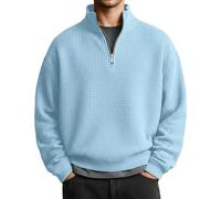 KBOPLEMQ Maglione da uomo e lavoro, a maglia invernale, con chiusura lampo, a maniche lunghe, caldo, a collo alto, a nido d'ape, casual, senza cappuccio, per l'inverno, O blu., XXL