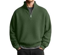 KBOPLEMQ Maglione da uomo e lavoro, a maglia invernale, con chiusura lampo, a maniche lunghe, caldo, a collo alto, a nido d'ape, casual, senza cappuccio, per l'inverno, O verde dell'esercito, XL