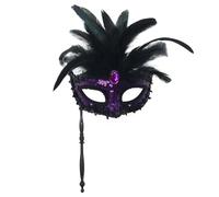 KBOPLEMQ Maschera da donna in maschera con piume lucide, con asta, accessorio veneziano, accessorio elegante per cocktail e tea party, costume di carnevale