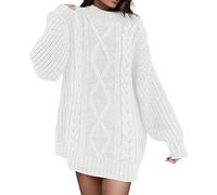 KBOPLEMQ Mini abito da donna, largo, comodo, per l'autunno, lungo, basic, a maglia, caldo, elasticizzato, rosa, abito premaman casual, maglione invernale, O bianco., M