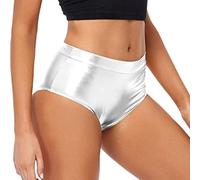 KBOPLEMQ Pantaloncini da donna corti da donna, lucidi, metallizzati, sexy, da donna, a vita bassa, riflettenti, per la danza, per feste, O argento, S