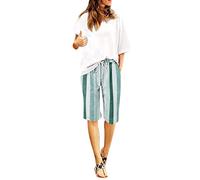 KBOPLEMQ Pantaloncini in lino, da donna, corti, in lino, bermuda, estivi, a vita alta, estivi, larghi, taglie forti, casual, da trekking, jogging, yoga, fitness, palestra, P verde., S