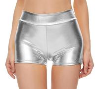 KBOPLEMQ Pantaloncini sexy da donna, metallizzati, con brillantini, a vita alta, per feste, clubwear, O argento, S