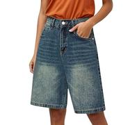 KBOPLEMQ Pantaloni corti da donna Hip Hop Style Baggy Shorts Y2K Fashion Corti Jeans Streetwear Unisex Lunghezza al ginocchio Pantaloncini in denim Casual larghi gamba larga, pantaloncini estivi