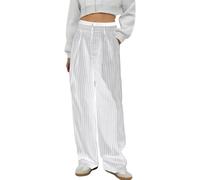 KBOPLEMQ Pantaloni da donna a gamba larga, per il tempo libero, casual, stile vintage, jazz, con tasche, pantaloni cargo da lavoro, pantaloni da lavoro, O bianco., L